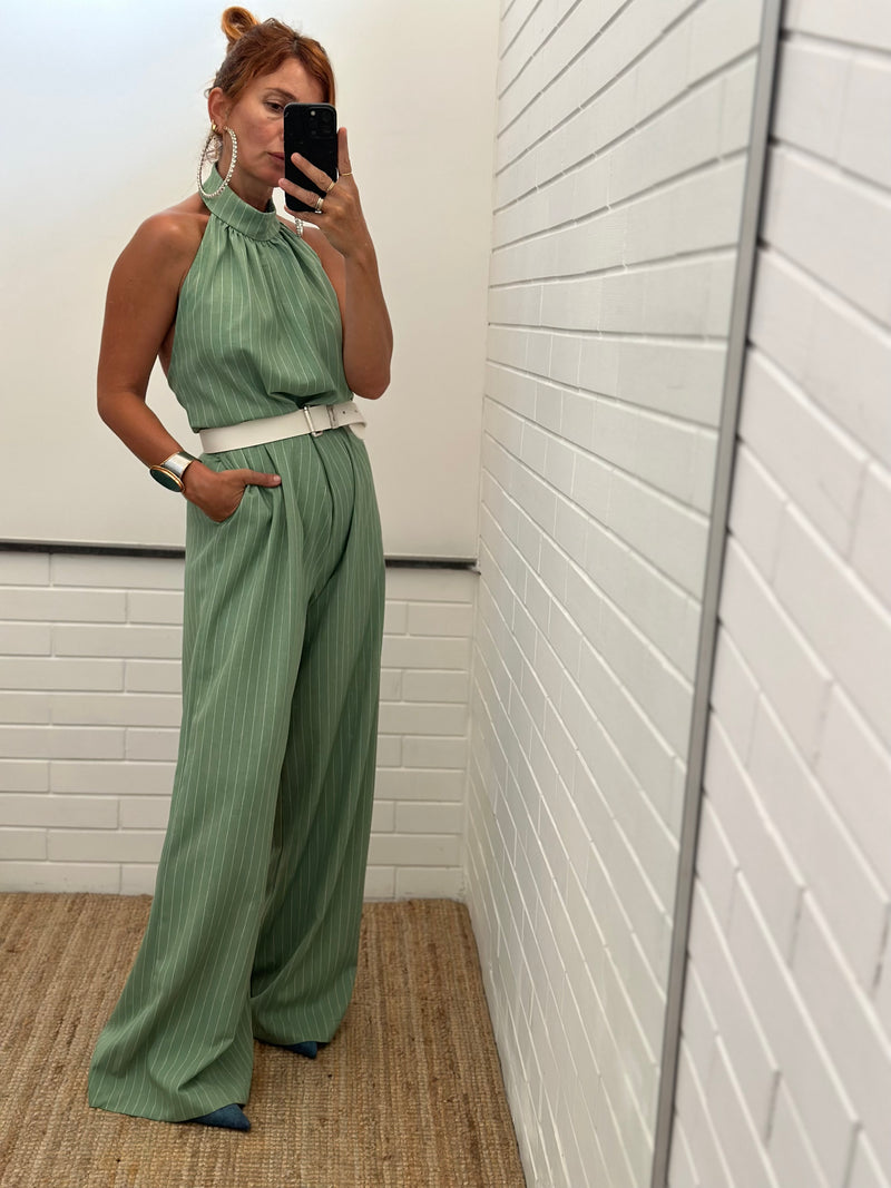 Jumpsuit verde gessato Bohemian Vi