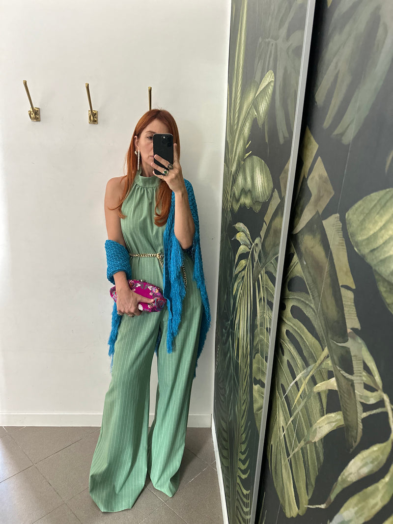 Jumpsuit verde gessato Bohemian Vi