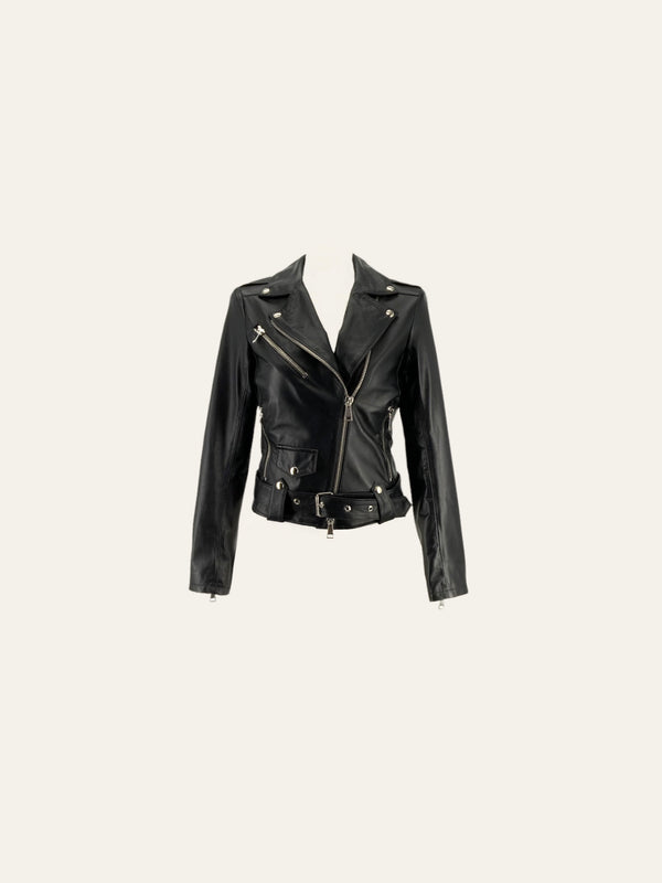 Giacca chiodo in pelle nera avvitata leather lab